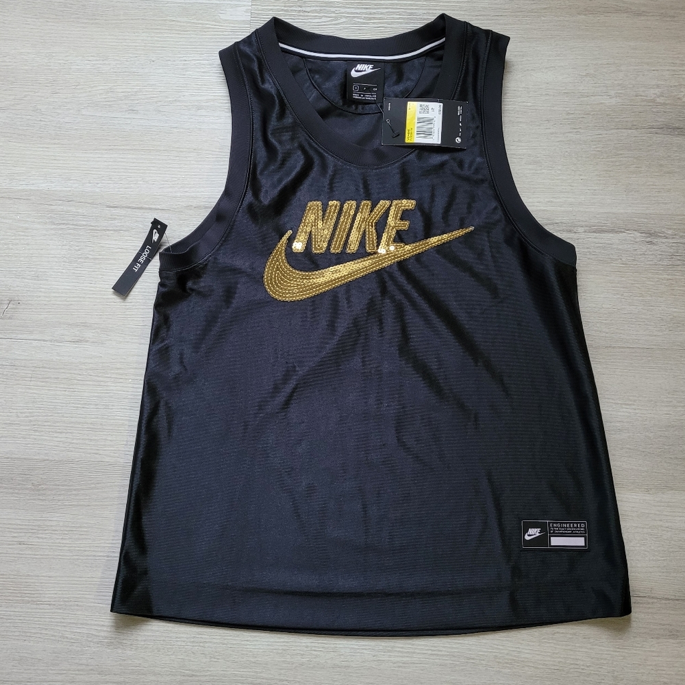 FINAL PRICE NWT Black with Gold Sequins Revolve x Nike Jersey Size Small